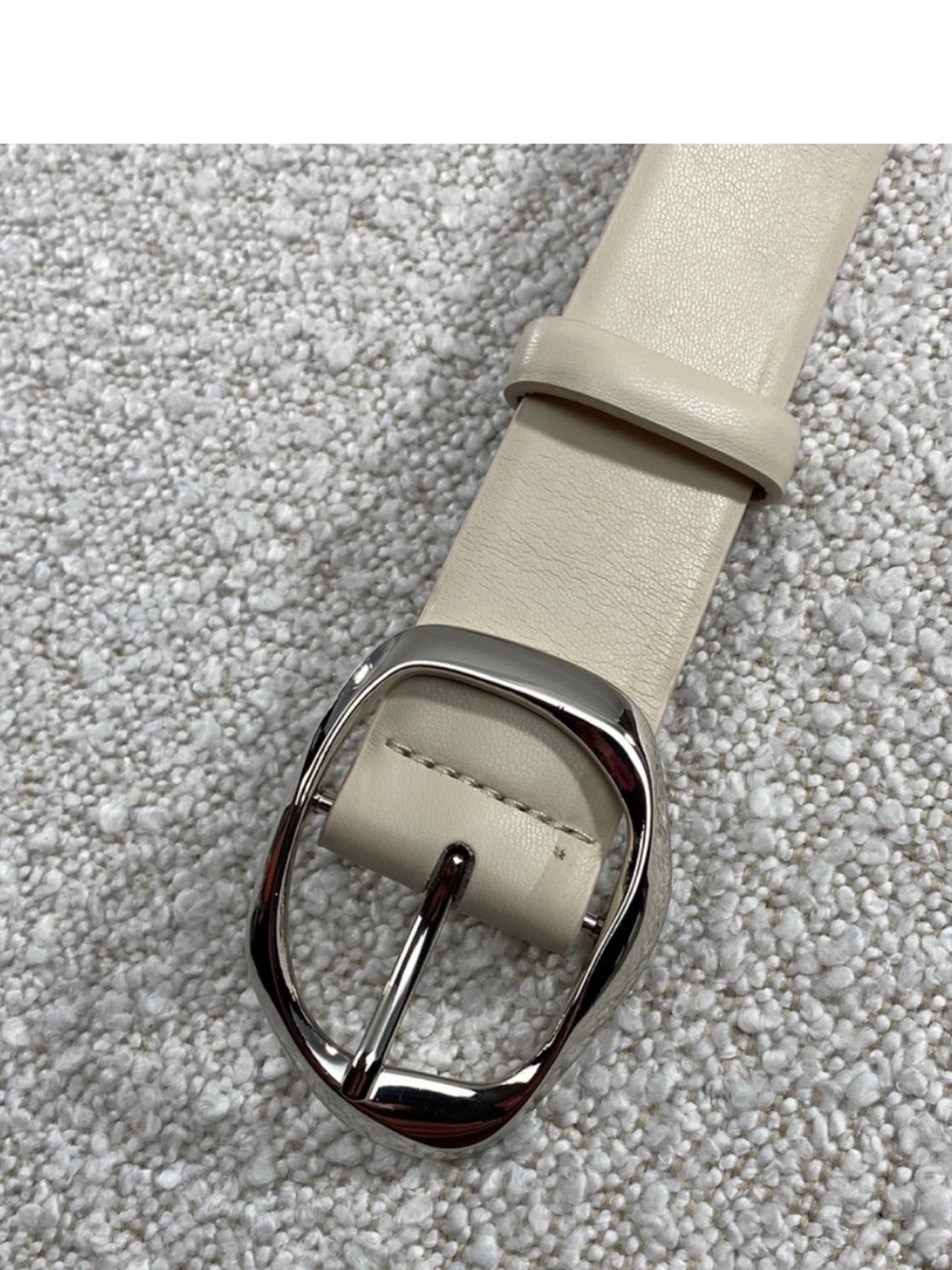 Women's Cream Leather Belt with Silver Buckle XXL New